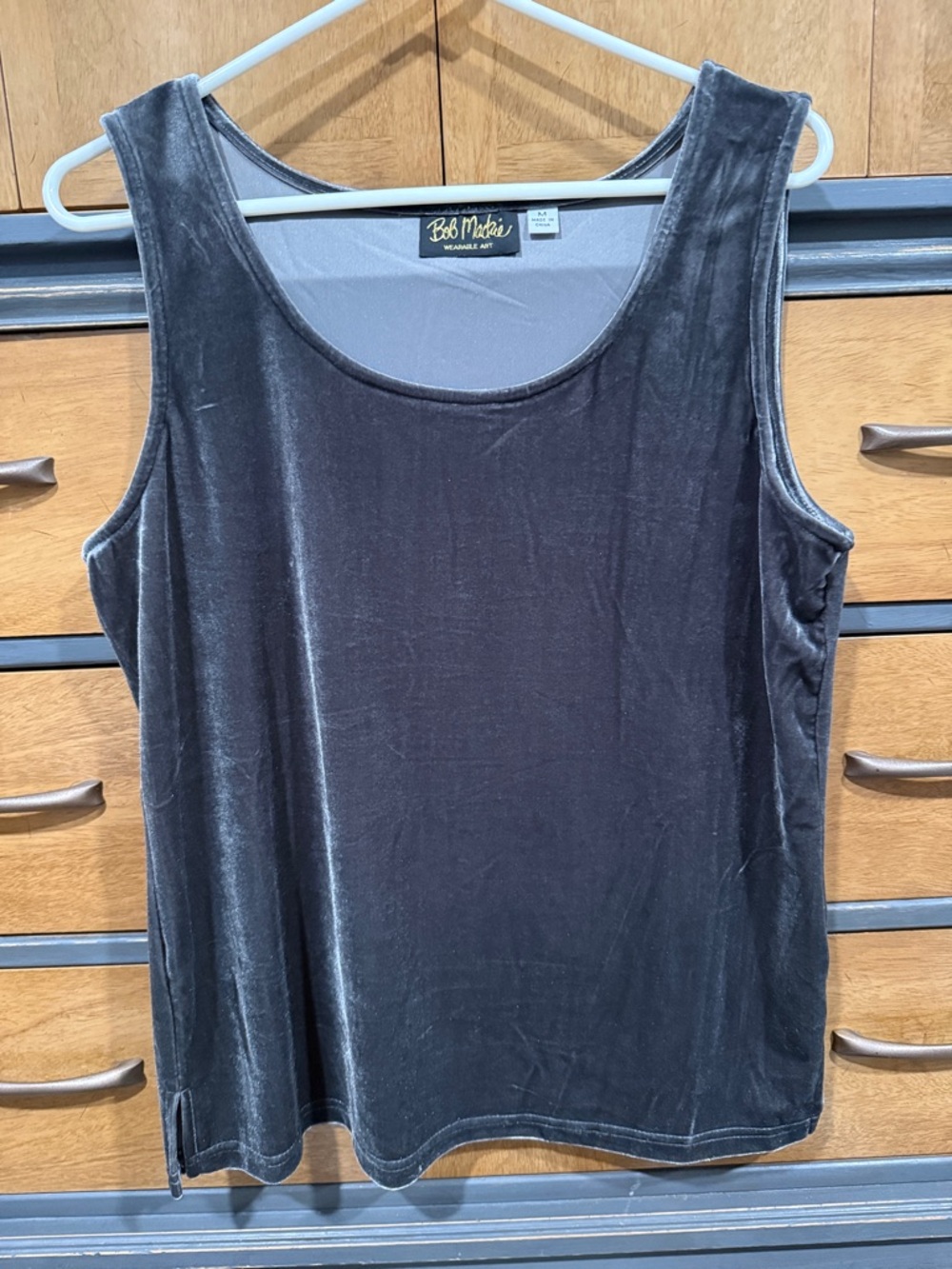 Bob Mackie Velvet Scoop Neck Tank - Charcoal